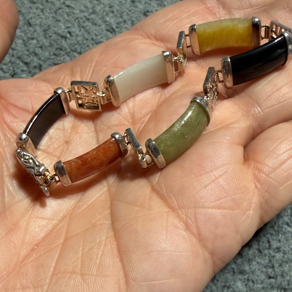 Multicolor Stone Bracelet Silver Plated 6.75". (3)